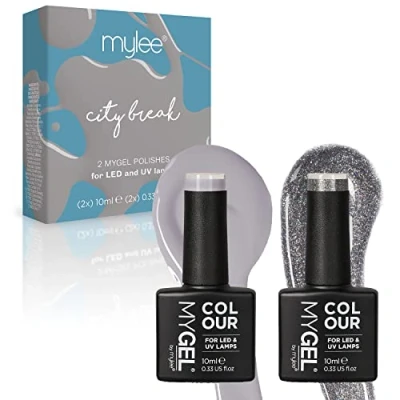 Imagen de MyGel by MYLEE Silver &amp; Glitter Duo Set de Esmalte Uñas en Gel 2x10ml UV/LED Nail Art Manicure Pedicure para Uso Profesional y Doméstico Larga Duración Fácil Usar