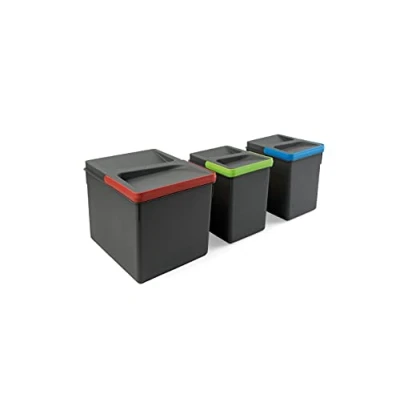Imagen de Emuca Contenedores para cajón de cocina Recycle, Altura 216, 1x12L + 2x6L, Plástico gris antracita,