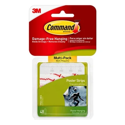 Imagen de Command Tiras Para Póster, 60 Adhesivas Blancas, Tamaño Pequeño Colgar Pósteres, Calendarios o Fotos sin Marco
