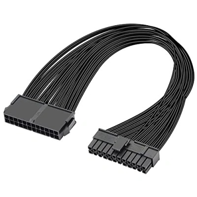 Imagen de GELRHONR cable de extensión PSU 24 pines, placa base ATX pines (20+4) macho a hembra, 1 pie