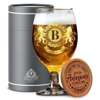 Imagen de CROWNLY CRYSTAL® Ideas Regalos Para Hombre Copas De Cerveza Originales Regalo Cumpleaños Navidad Padre Personalizado Adolescentes (B)