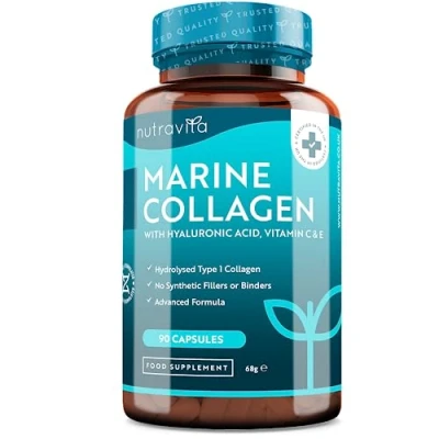 Imagen de Super Fuerza Colágeno Marino Dosis Alta 1000 mg, Ácido Hialurónico, Vitamina C y E 90 cápsulas Biodisponibilidad superior fabricado por Nutravita