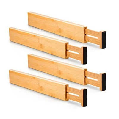Imagen de Utoplike 4 PCS Separadores de bambú para cajones cocina, Separador grande ajustable, con resorte, organizadores utensilios cocina