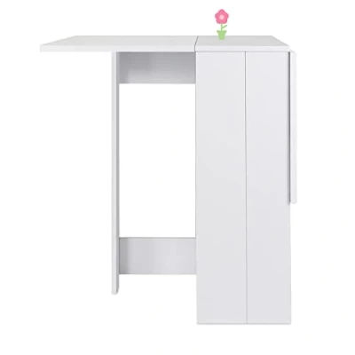 Imagen de Mesa de Madera Plegable, Comedor Bar con 2 Solapas Estantes Almacenaje para Cocina 103 * 76 73,4 cm (Blanco Puro)