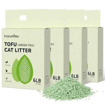 Imagen de FUKUMARU Arena de Tofu para Gatos 10.8kg aglomerante Gatos, Control Olores con Aroma Té Verde, Libre Polvo y fácil aglomerar, Desechable en el Inodoro