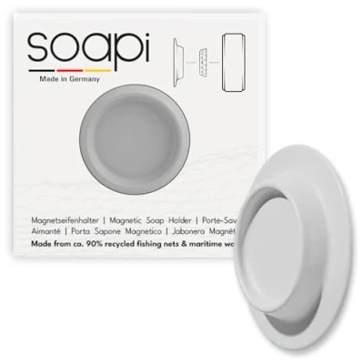 Imagen de Soapi® Gris Jabonera Magnética Ecológica Diseño y Fijación Potente sin Taladrar ni Ventosas Fabricado en Alemania Hecho de Residuos Marinos Redes Pesca Recicladas Ecologico