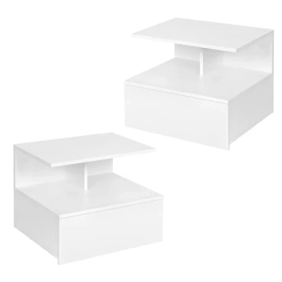 Imagen de WOLTU Juego de 2 Mesita Noche Flotante, Mesilla Nochecon Cajón y Balda Colgantes, Mesa Montado en la Pared, Mesitas Dormitorio, Estante Pared,40x35x31cm, Blanco, NTS03ws