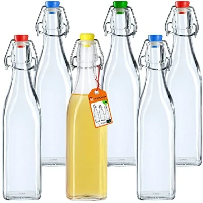 Imagen de KADAX Botellas universales con cierre de clip, herméticas, botella cristal, agua, licor, zumo, hermético (500 ml, 6 unidades)