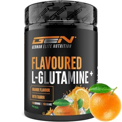Imagen de L Glutamina en polvo aromatizada 750 g ultrafina con taurina extra micronizada sabor Sin azúcar y excelente solubilidad Vegana (Orange)