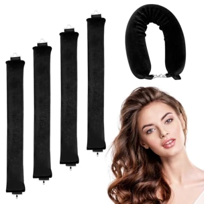 Imagen de Lixiluxia 4 Piezas Rizador Pelo Sin Calor, Rulos Durante la Noche, Heatless Hair Curlers, Rizos de Ondas, Rizadores con Gancho, para Rizados, Cortos o Lisos, Todos los Tipos Cabello