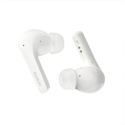 Imagen de Belkin Auriculares True Wireless SoundForm Motion, cancelación de Ruido, Estuche Carga inalámbrica, Dos micrófonos, Grado IPX5 Resistencia al Agua y Bluetooth, Apple iPhone Samsung Blancos