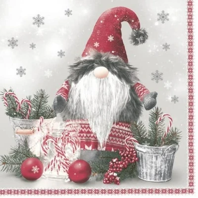Imagen de 20 servilletas peludas gnomo enano invierno Navidad decoración de mesa 33 x cm