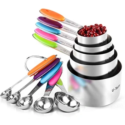 Imagen de Tazas y Cucharas Medidoras Juego: U Taste de Acero Inoxidable 18/8, 10 Piezas para Reposteria Hornear Cocinar en la Cocina, Mango Grosor Mejorado (Color)