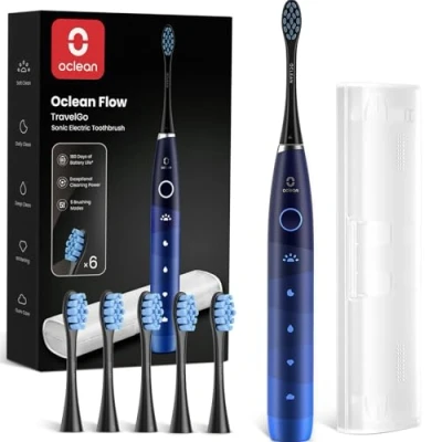 Imagen de Oclean Cepillo electrico sónico TravelGo FlowSet, Recarga cada 180 días, 5 Modos, IPX7 Impermeable, Temporizador de 2 minutos, 6 Cabezales DuPont™, Estuche viaje, Azul