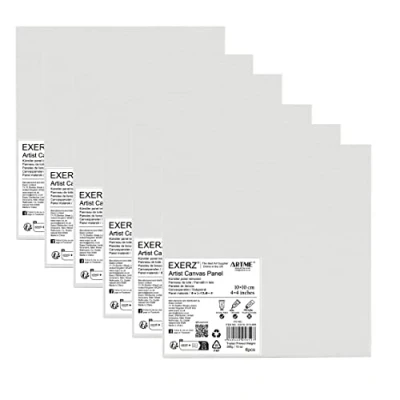 Imagen de EXERZ 10x10cm Paneles de Lienzos 6 piezas 0,3cm Espesor/Lienzos 280GSM / 100% Algodón Color Blanco/Triple Preparado/Libre Acido/Hebra Media acrílicos &amp; óleo