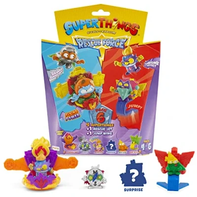 Imagen de Rivals of Kaboom 8431618019610 Superthings Serie Rescue Force, Este Pack Incluye 4 Figuras coleccionables (1 capitán Plateado Sorpresa y un SuperThing con Efecto Cromado) + 1 Jet Jump Wing
