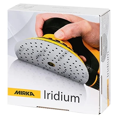 Imagen de Mirka Iridium papel de lija Premium Ø 150mm Velcro 121 agujero, grano 1000, 50 piezas / Para lijar laca, masilla, imprimación, madera, acero, materiales minerales, plásticos