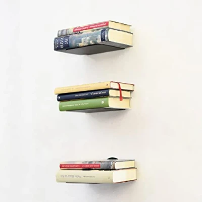 Imagen de MILUKA Estantes Flotantes de Pared Librería Invisible para Libros, CD y DVD Baldas Metálicas Resistentes, Fácil Montaje Diseño Elegante Práctico, Ahorra Espacio, Negro, 14.5x15x7.5 cm, Metal