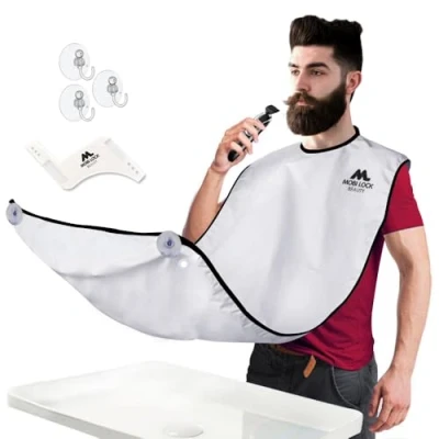 Imagen de Mobi Lock Babero para afeitarse la barba Delantal recortar y capa de afeitar Gran regalo el cuidado Incluye peine afeitar, estuche libro electrónico