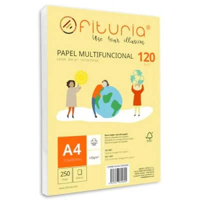 Imagen de Paquete de folios A4 120gr con 250 Hojas Blancas, Papel Multifuncional para Uso Escolar y Entornos Laborales. Ideal impresoras láser, inyección o fotocopiadoras Ofituria