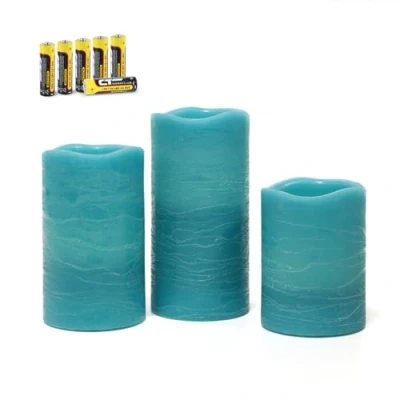 Imagen de Rhytsing 3 Velas led de cera Turquesa Rústico, a Pilas con Temporizador para bodas y fiestas, incluidas, Altura 10cm / 12,5cm 15cm (Turquesa)
