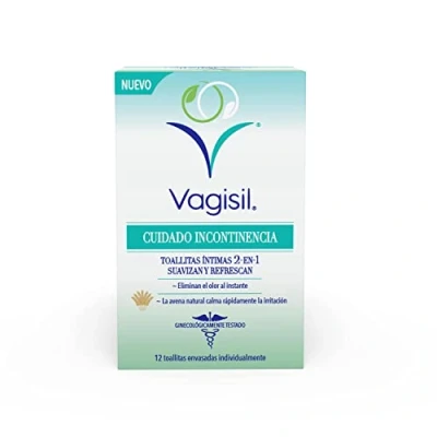 Imagen de Vagisil Cuidado Incontinencia 2 En 1 Toallitas Frescas Y Suaves, Con Avena Natural, Elimina Los Olores Inmediatamente Árbol De Té Australiano, 12 Envueltas Individualmente