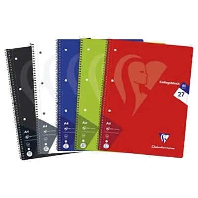 Imagen de Clairefontaine 307227C paquete de 5 cuadernos escolares, DIN A4, 21 x 29,7 cm, 160 páginas, 90 g, ajuste 27 líneas con doble margen, colores surtidos, 1