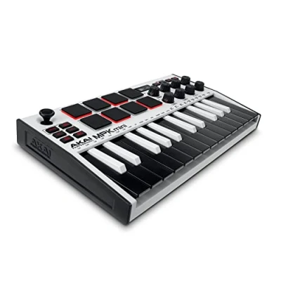 Imagen de AKAI Professional MPK Mini MK3 Teclado controlador MIDI USB de 25 teclas con 8 drum pads, perillas y software producción musical incluido, Color Blanco