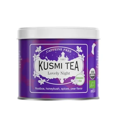 Imagen de Kusmi Tea Lovely Night Té Rojo Orgánico Mezcla de Plantas y Especias con sabor a Pera Tilo, Verbena Rooibos Tisana Orgánica sin Teína Lata 100g Cantidad para aprox. 50 tazas