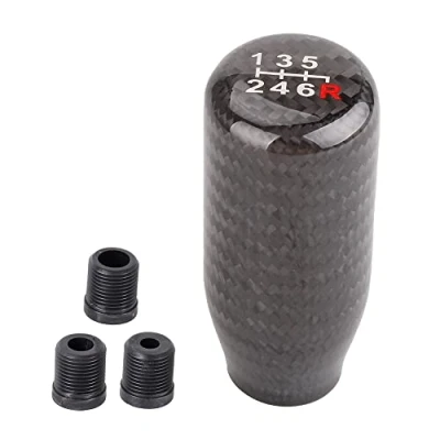 Imagen de muge racing Pomo de palanca cambios fibra carbono 6 velocidades universal para la mayoría los coches con 3 adaptadores (8 mm/10 mm/12 mm)