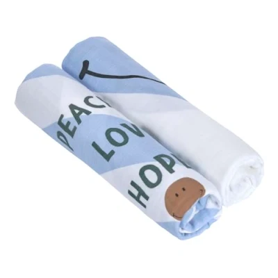 Imagen de Lässig Puck Manta de bebé Tela Gasa Juego 2 Piezas algodón 120 x cm/Heavenly Soft Swaddle XL Happy Rascals Smile Sky Blue