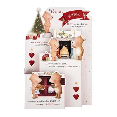 Imagen de Hallmark Tarjeta de Navidad para esposa, bonito diseño 3D y desplegable con verso sincero, osos lindos, color rojo