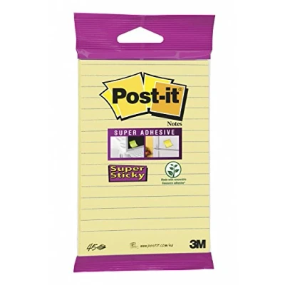 Imagen de Post it 6845 SLY Súper Sticky Notes 102 x 152 mm, Liniert, 1 bloque de 45 Blatt, amarillo
