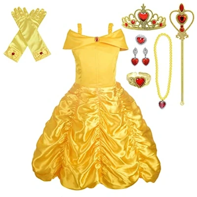 Imagen de Lito Angels Vestido de Princesa Belle Disfraz la Bella y Bestia con Corona Accesorios para Niñas Pequeñas Talla 2 Años, Amarillo 077