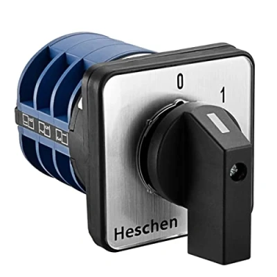 Imagen de Heschen Selector de leva rotativa universal, SZW26 32/0 3.3, 660 V, 32 A, 4 posiciones, 3 fases, 12 terminales, CE azul