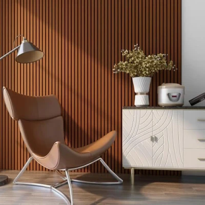 Imagen de NEU.HOLZ Set de 16x Paneles Pared Acústicos Revestimiento Paredes Listones Decorativos en MDF y Fieltro 120 x 60 2 cm (11,52 m²) Color Teca