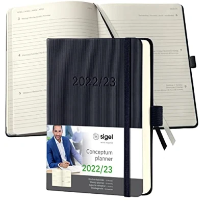 Imagen de SIGEL C2302 Agenda semanal Conceptum 2022/2023 aprox. A6 negro hardcover calendario de 18 meses, dos páginas = una semana 240 S.