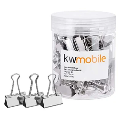 Imagen de kwmobile Set de 50x clip oficina Pinzas papel metal 19 MM Clips para sujetar objetos bolsas alimentos en casa o escuela Plateado