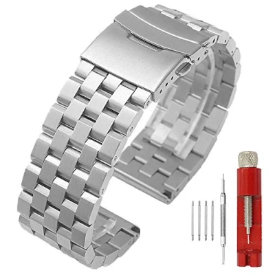 Imagen de Kai Tian Correa de Reloj Pulsera Plata 22mm Correas Acero Inoxidable con Cierre desplegable Pulseras mecánicas para Hombre Relojes