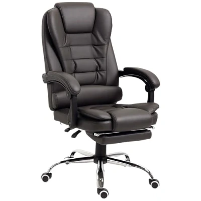 Imagen de HOMCOM Silla de Oficina Reclinable Escritorio con Reposapiés Ejecutiva Giratoria Altura Ajustable Tapizada en PU y Reposabrazos para Estudio Café