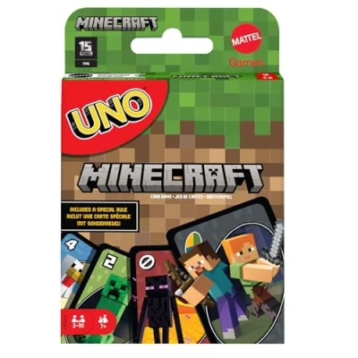 Imagen de Mattel Games, Juego de Cartas UNO Minecraft, Mesa para niños a Partir 7 años (Mattel FPD61)