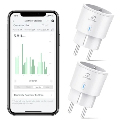 Imagen de EIGHTREE Enchufe Inteligente Alexa, Wi Fi Medidor Consumo, Compatible con Alexa&amp;Google Home, Tomada Programable Temporizador, Control Remoto por APP&amp;Voz, 10A 2300W, 2 Pack