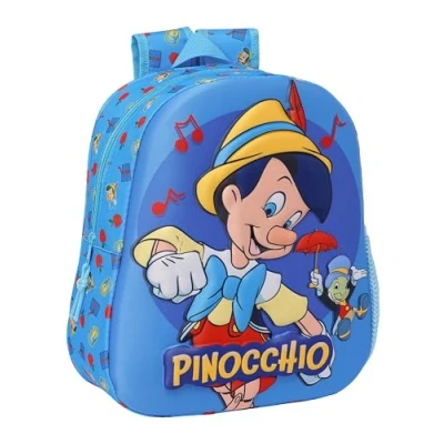 Imagen de Safta PINOCCHIO Mochila Escolar, con Diseño 3D, Adaptable a Carro, Ideal para Niños de Diferentes Edades, Cómoda y Versátil, Calidad Resistencia, 27x10x33 cm, Color Azul