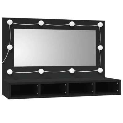 Imagen de vidaXL Mueble con Espejo y LED, Tocador de Pared Maquillaje, Armario Almacenamiento, Cómoda para Dormitorio, Negro