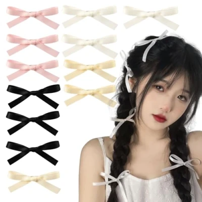 Imagen de 12 Piezas Pinzas Pelo,Pinzas Lazos Pelo,Horquillas Pelo Mujer,Adornos Para el Adolescentes,Pinzas de Color Sólido Mujeres y Niñas(Negro,Rosa,Blanco,Amarillo)