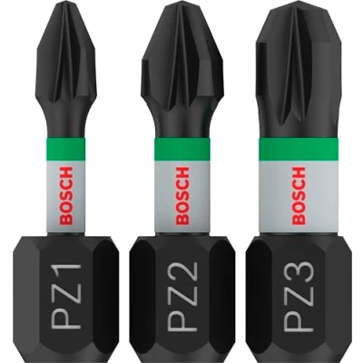 Imagen de Bosch Professional 3 puntas de atornillar Impact Control PZ Set, 25 mm, vástago hexagonal, Pick and Click, accesorios taladro impacto