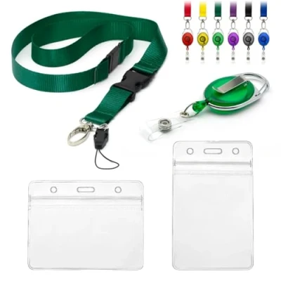 Imagen de CKB LTD cordón con soporte para tarjetas, juego de 4 piezas, incluye 1 seguridad desmontable, clip retráctil carrete Yo Yo, 2 tarjetas identificación transparentes impermeables, b