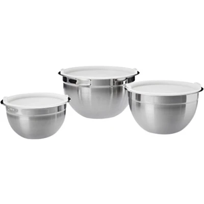 Imagen de Amazon Basics Juego de boles para mezclar acero inoxidable, 3 unidad, 1,5 cuartos, 41 l, 2,83 l y 4,73 Plateado