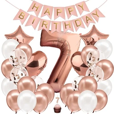 Imagen de envami® Globo De Cumpleaño 7 años Oro Rosa Decoracion Niña Feliz Guirnalda Helio