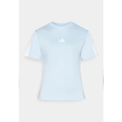 Imagen de adidas Mujer Essentials 3 Stripes Sleeve Cotton T Shirt, Glow Blue/White, XS